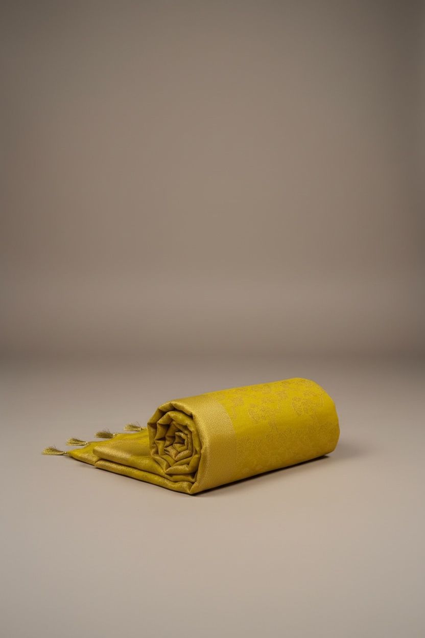 Gerogette Banarasi Mustard Yellow Saree with Unstitched Blouse Piece