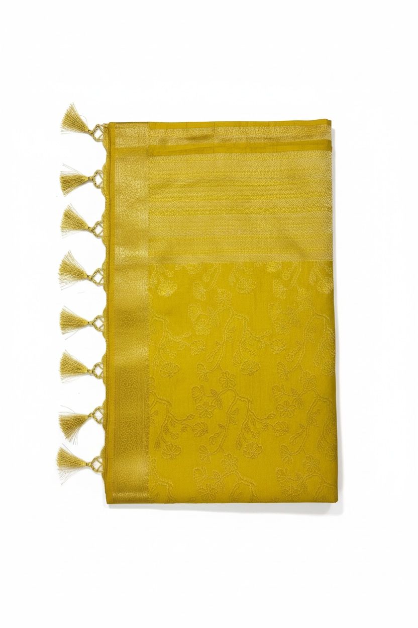 Gerogette Banarasi Mustard Yellow Saree with Unstitched Blouse Piece