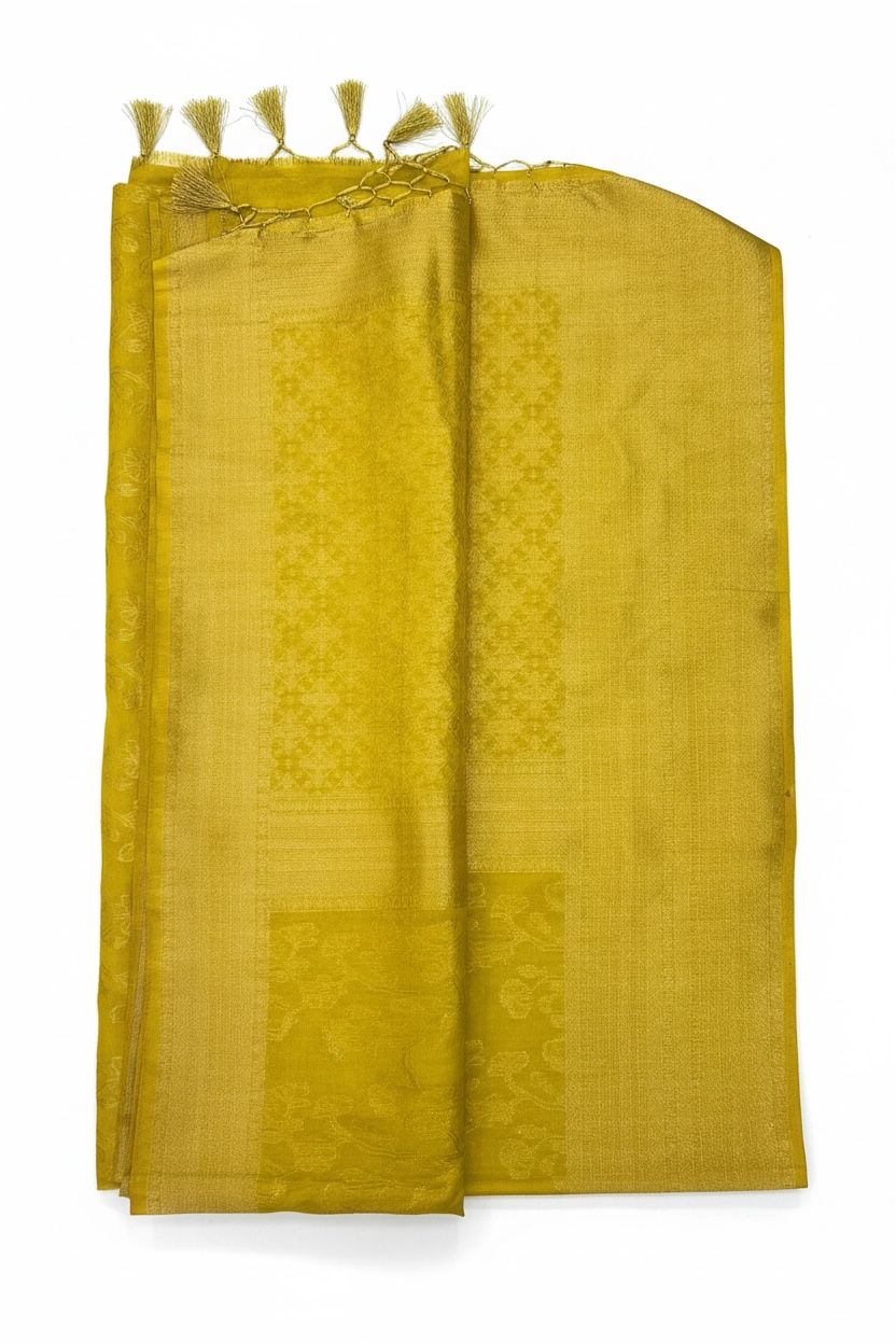 Gerogette Banarasi Mustard Yellow Saree with Unstitched Blouse Piece