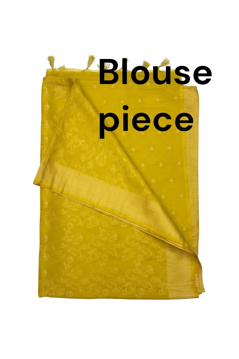 Gerogette Banarasi Mustard Yellow Saree with Unstitched Blouse Piece