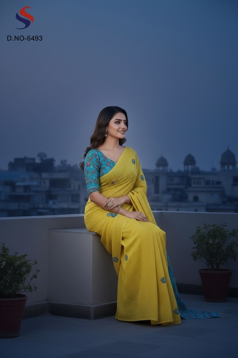 Women's Digital Print Cotton Linen Saree With Unstitched Blouse Piece