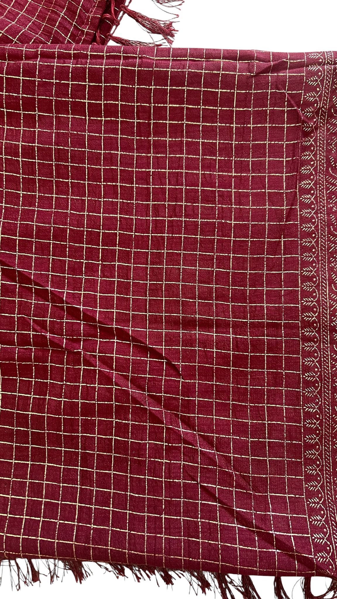 Vichitra Silk Checked Saree with Foil Print