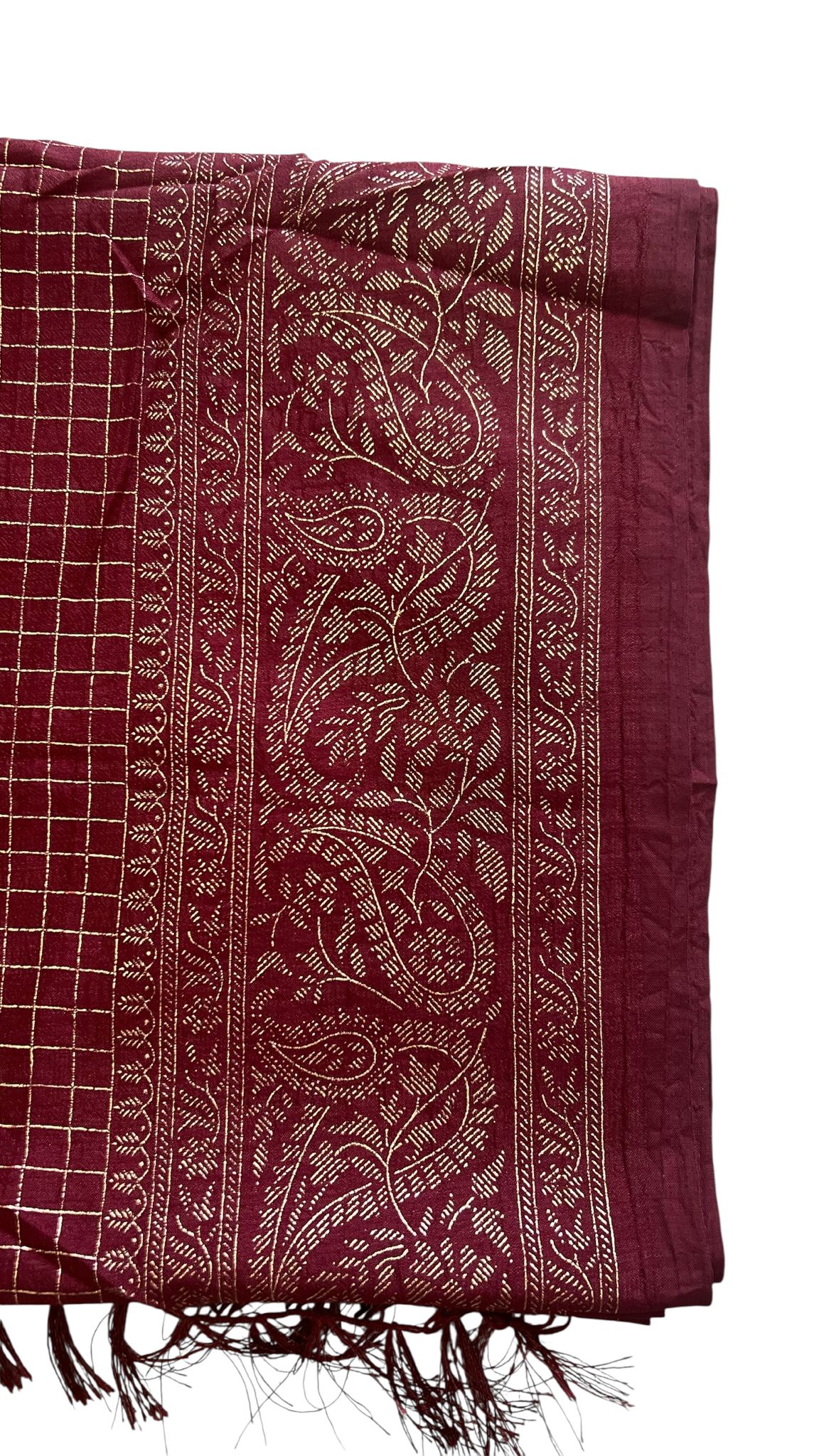Vichitra Silk Checked Saree with Foil Print