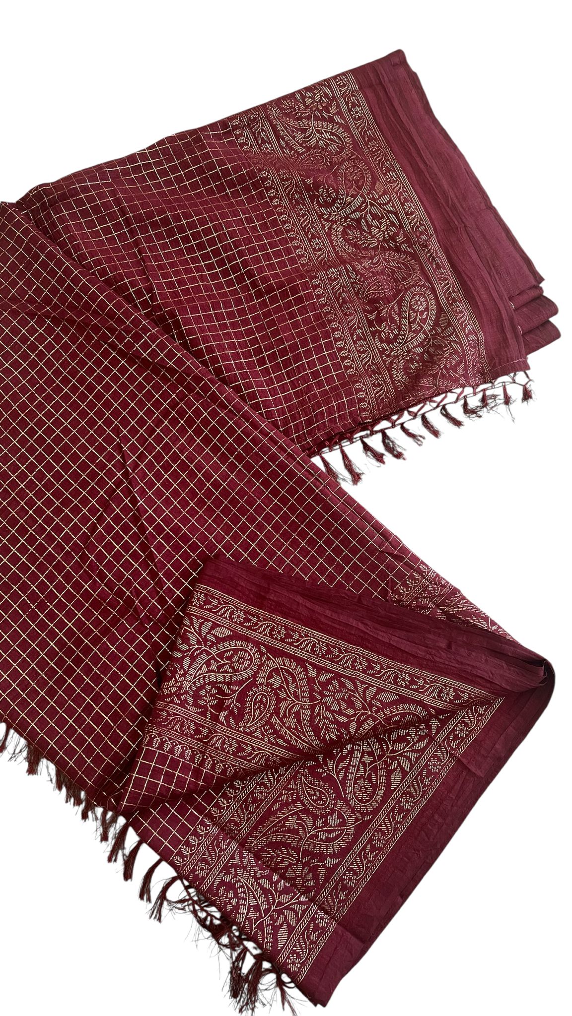 Vichitra Silk Checked Saree with Foil Print