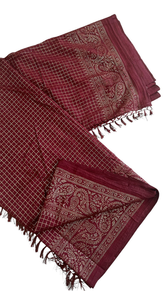 Vichitra Silk Checked Saree with Foil Print