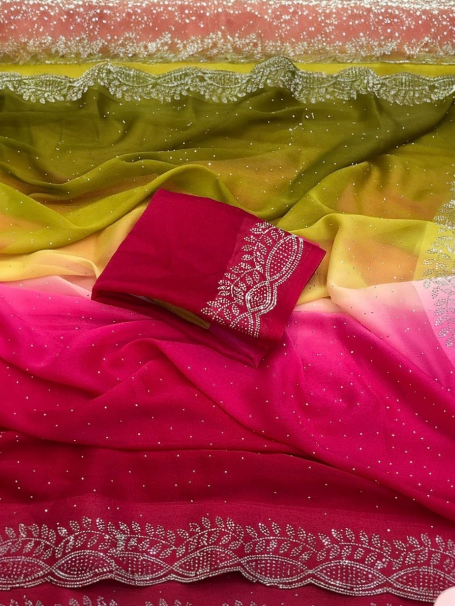 Georgette Saree with Swarovski Work & Contrast Blouse