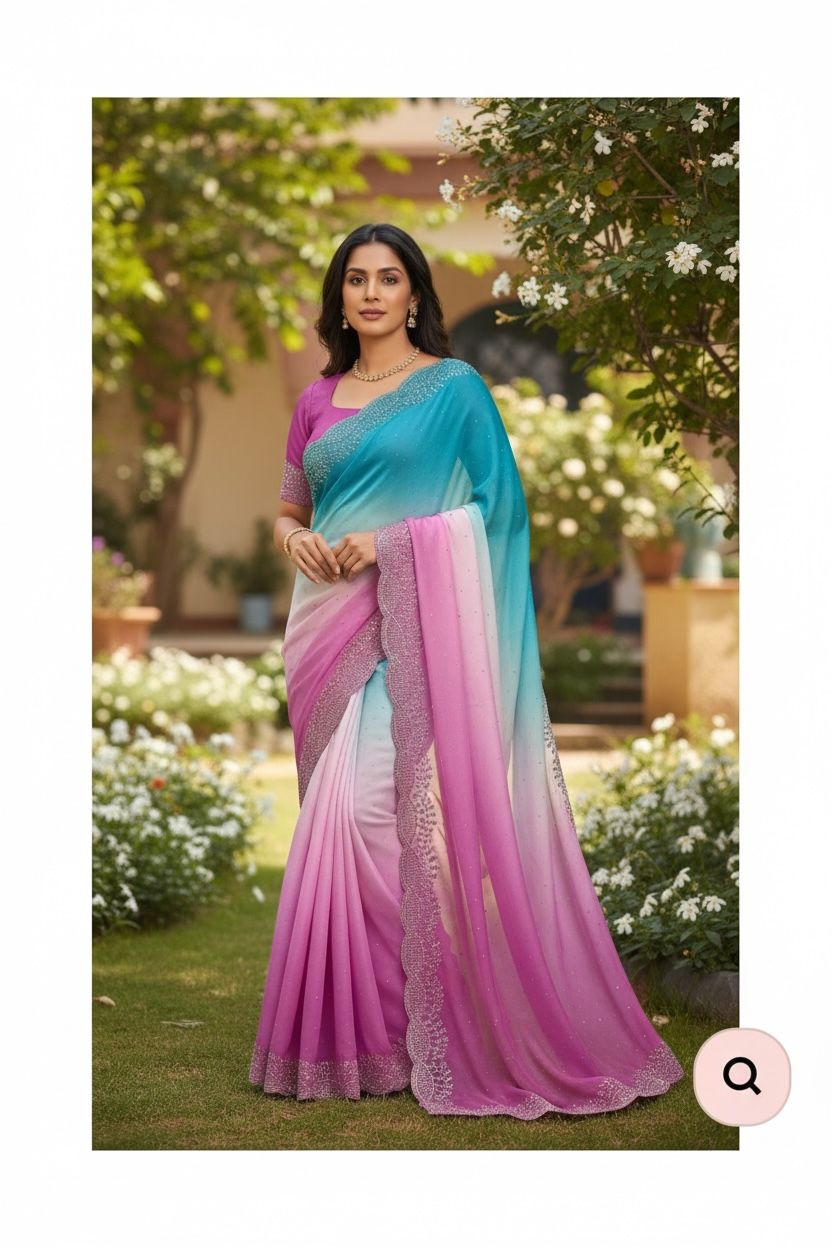 Georgette Saree with Swarovski Work & Contrast Blouse