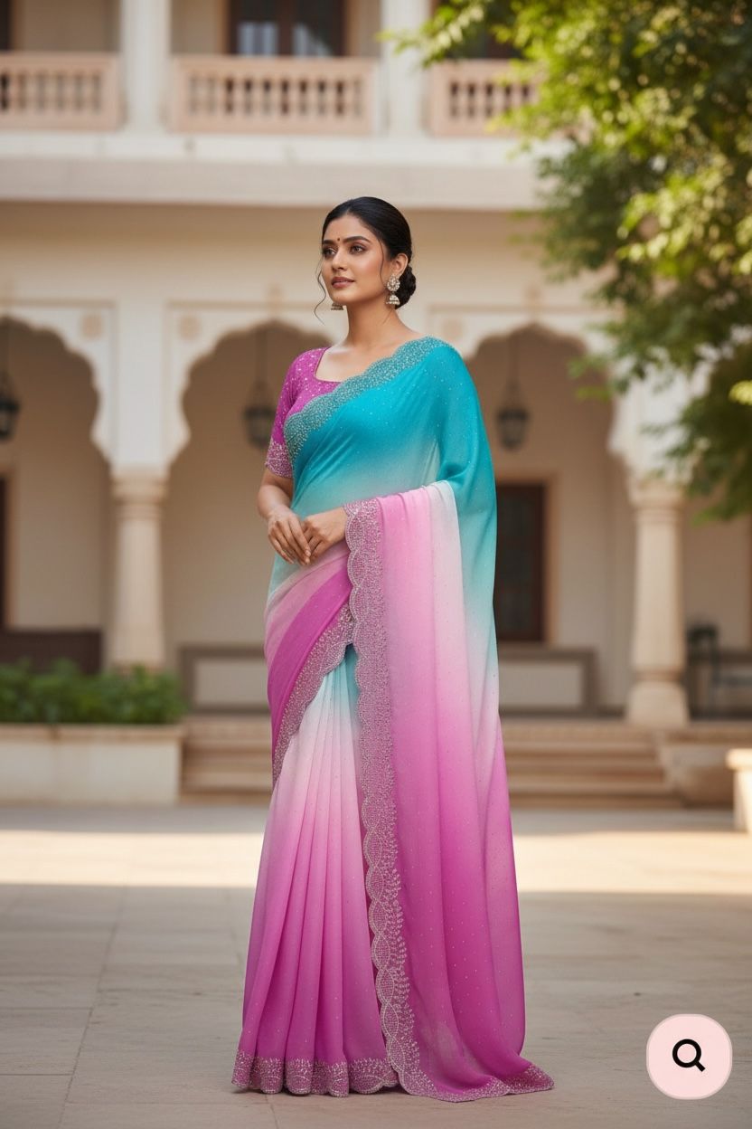Georgette Saree with Swarovski Work & Contrast Blouse