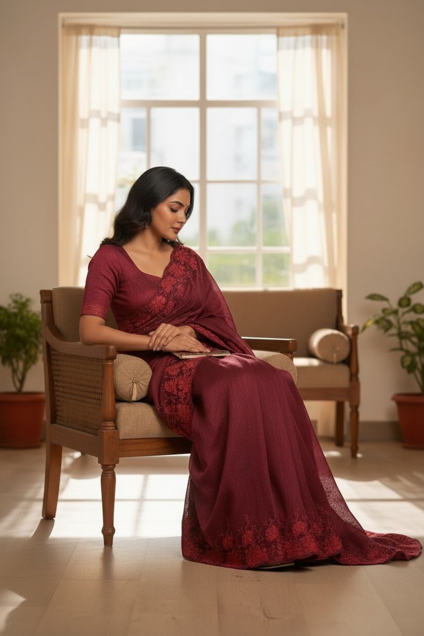 Lightweight Kota Doriya Saree with Tone-to-Tone Embroidery & Blouse piece