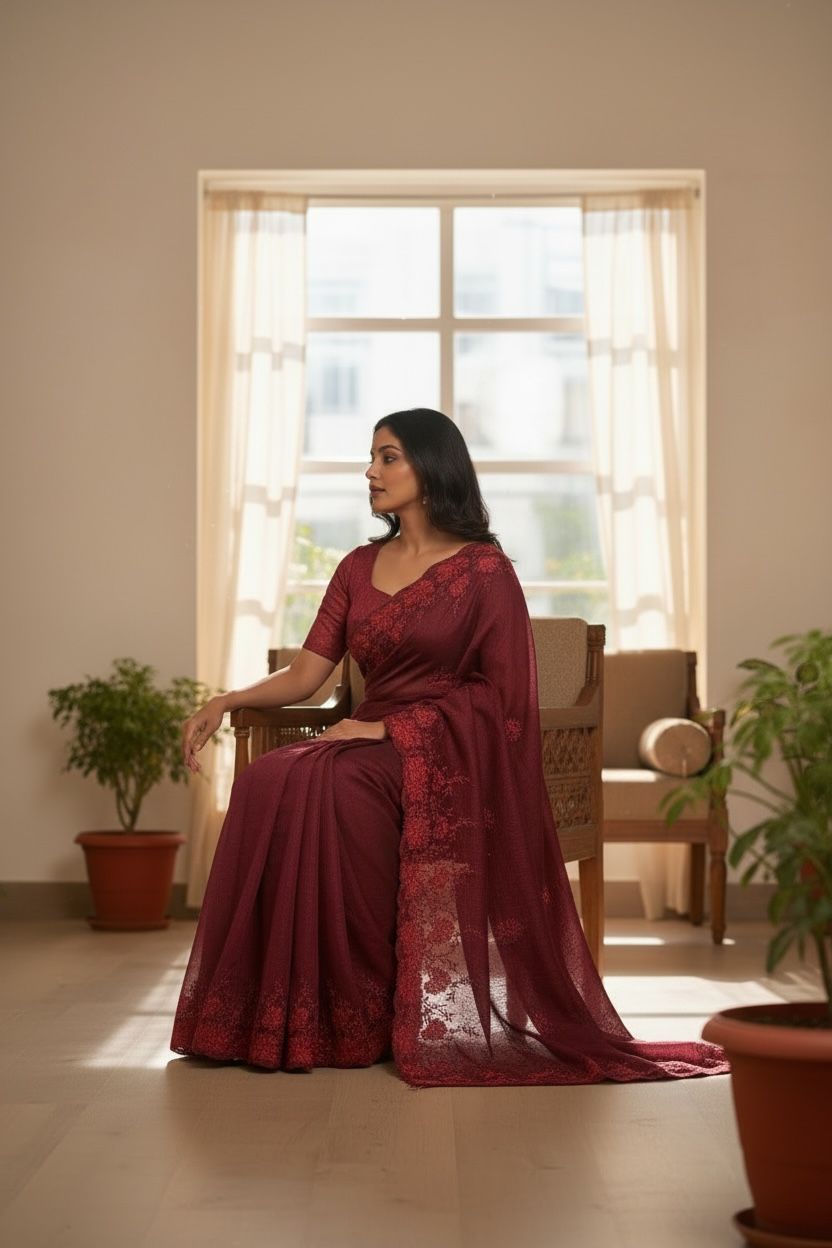 Lightweight Kota Doriya Saree with Tone-to-Tone Embroidery & Blouse piece
