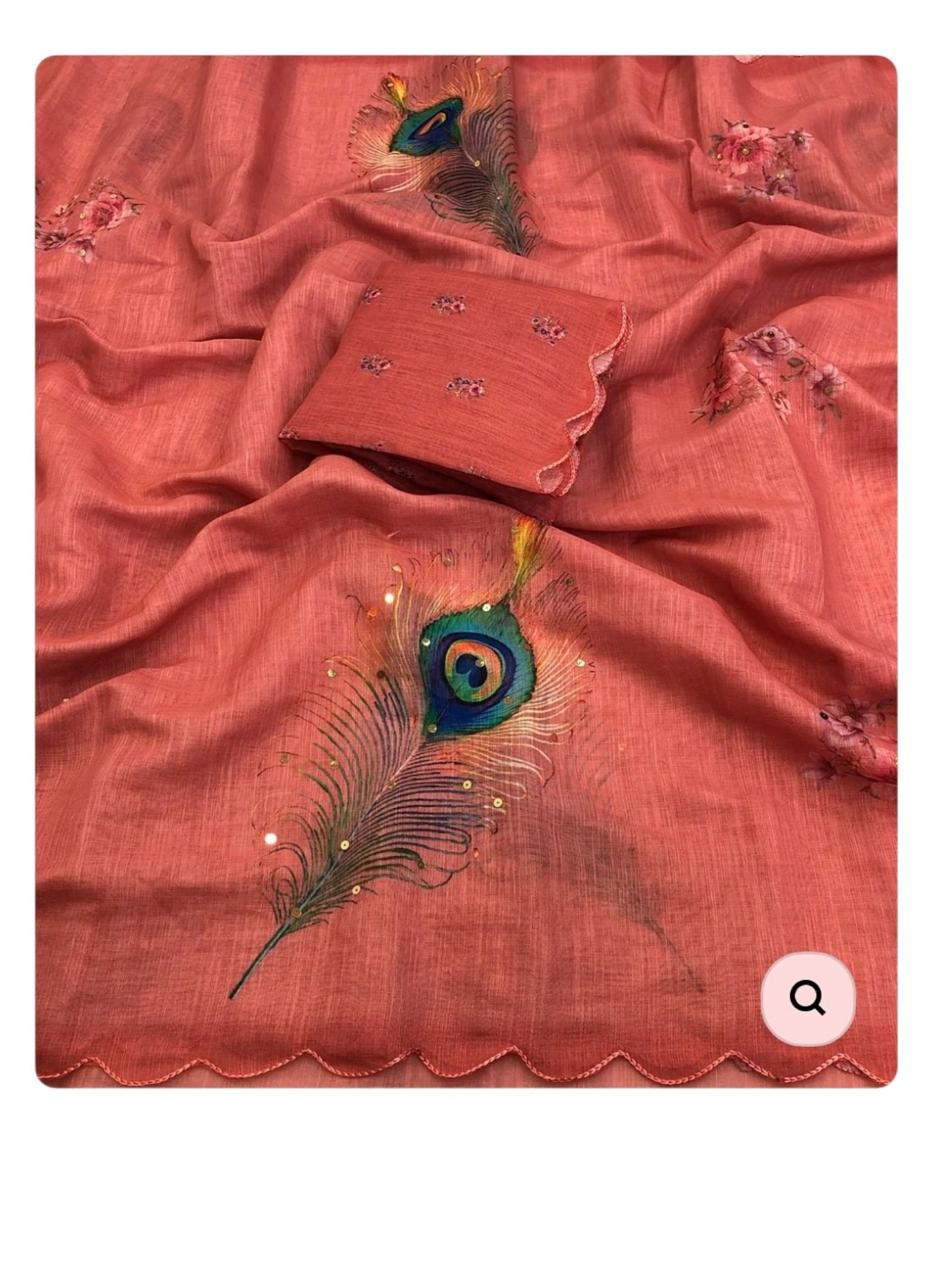 Soft Linen Peacock Feather Design Saree