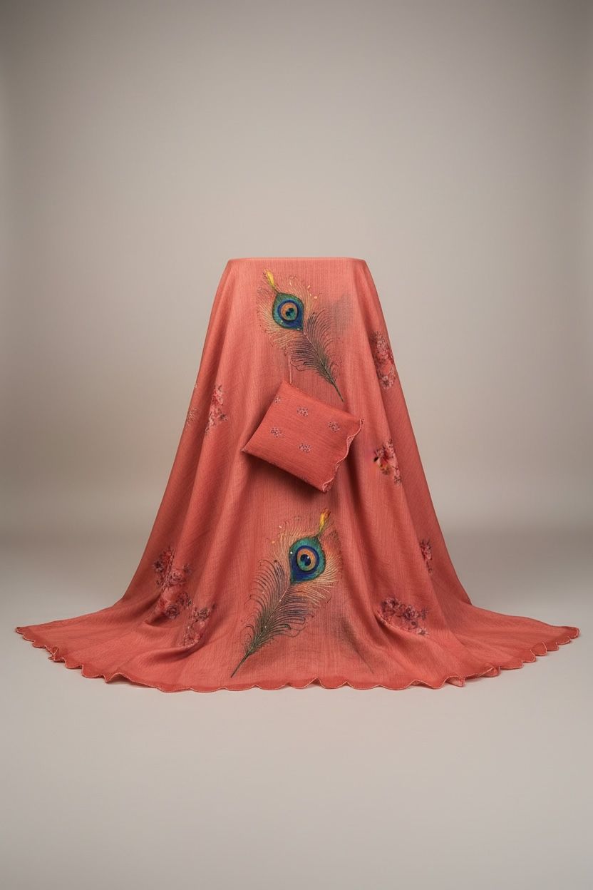 Soft Linen Peacock Feather Design Saree