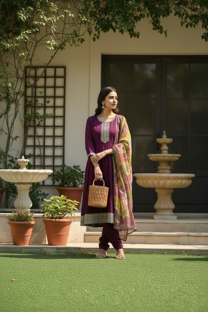 Rayon Slub Embroidered with Dupatta – Timeless Elegance in Every Detail