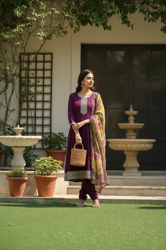 Rayon Slub Embroidered with Dupatta – Timeless Elegance in Every Detail
