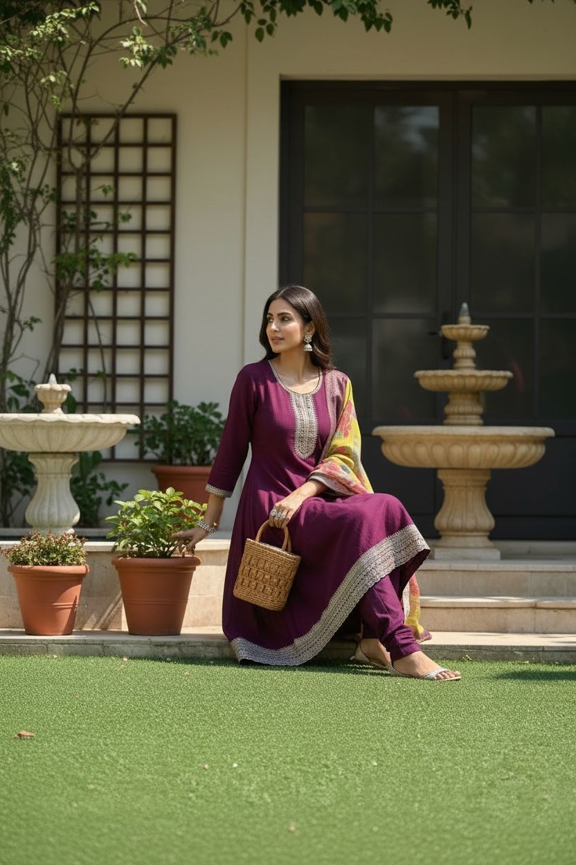 Rayon Slub Embroidered with Dupatta – Timeless Elegance in Every Detail