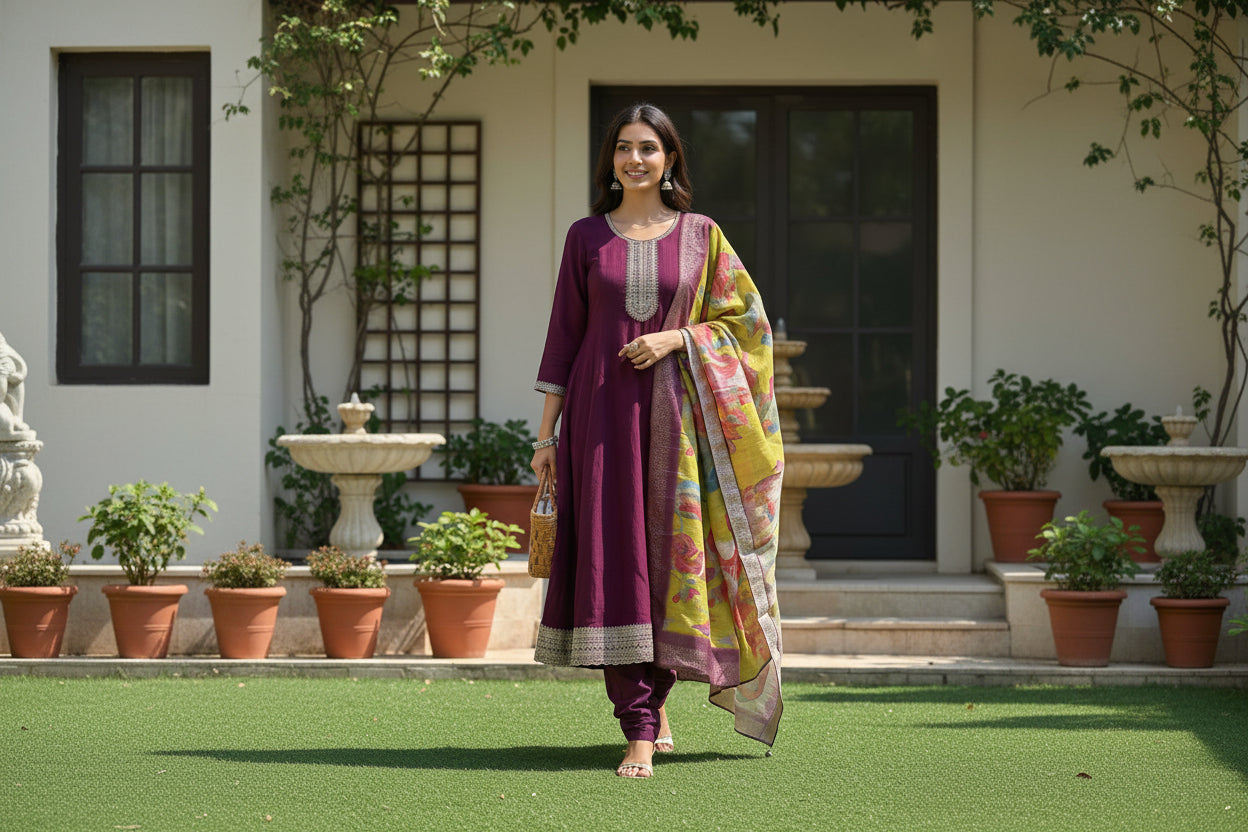 Rayon Slub Embroidered with Dupatta – Timeless Elegance in Every Detail