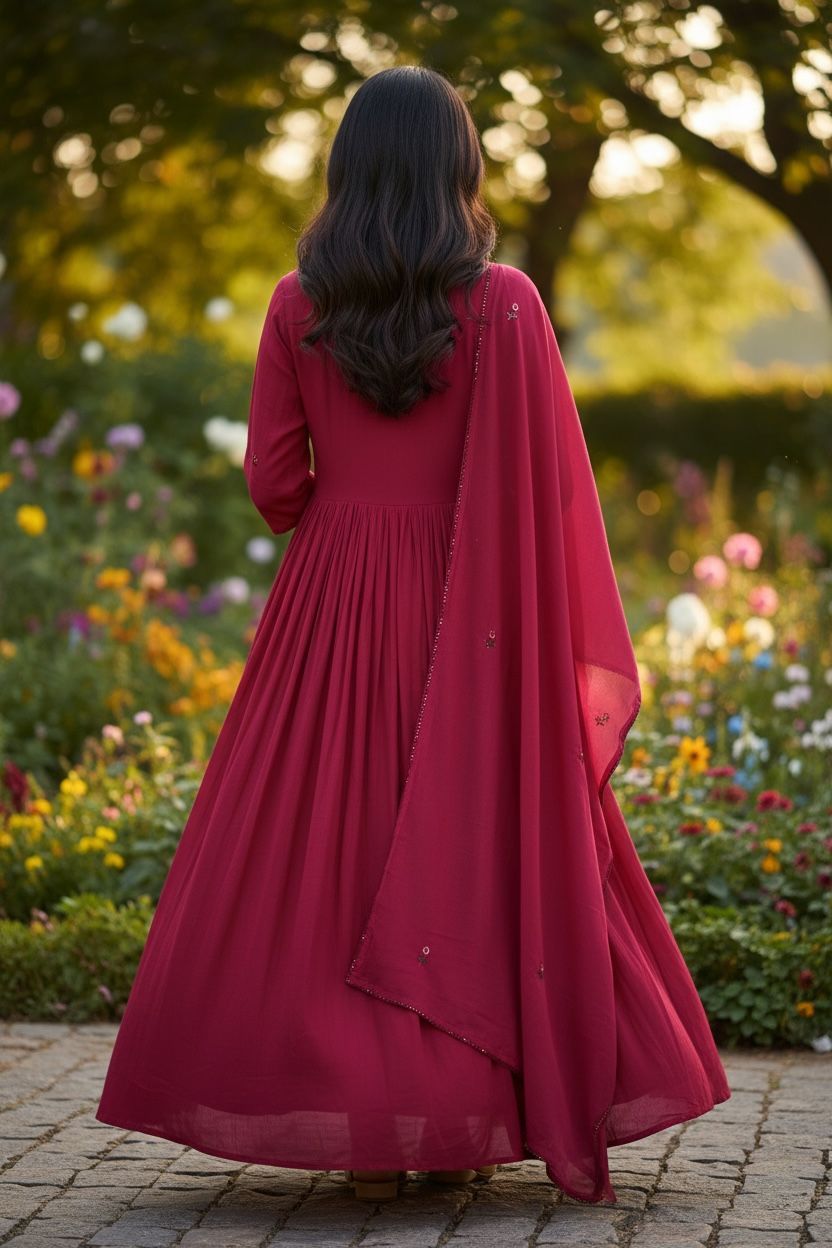 Ethereal Rani Pink Mul Cotton Anarkali Set with Elegant Dupatta