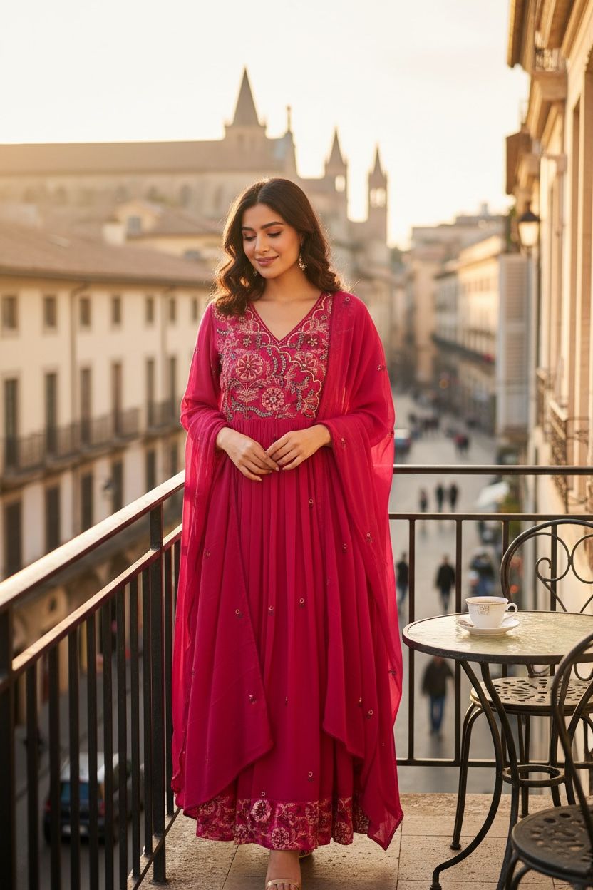 Ethereal Rani Pink Mul Cotton Anarkali Set with Elegant Dupatta