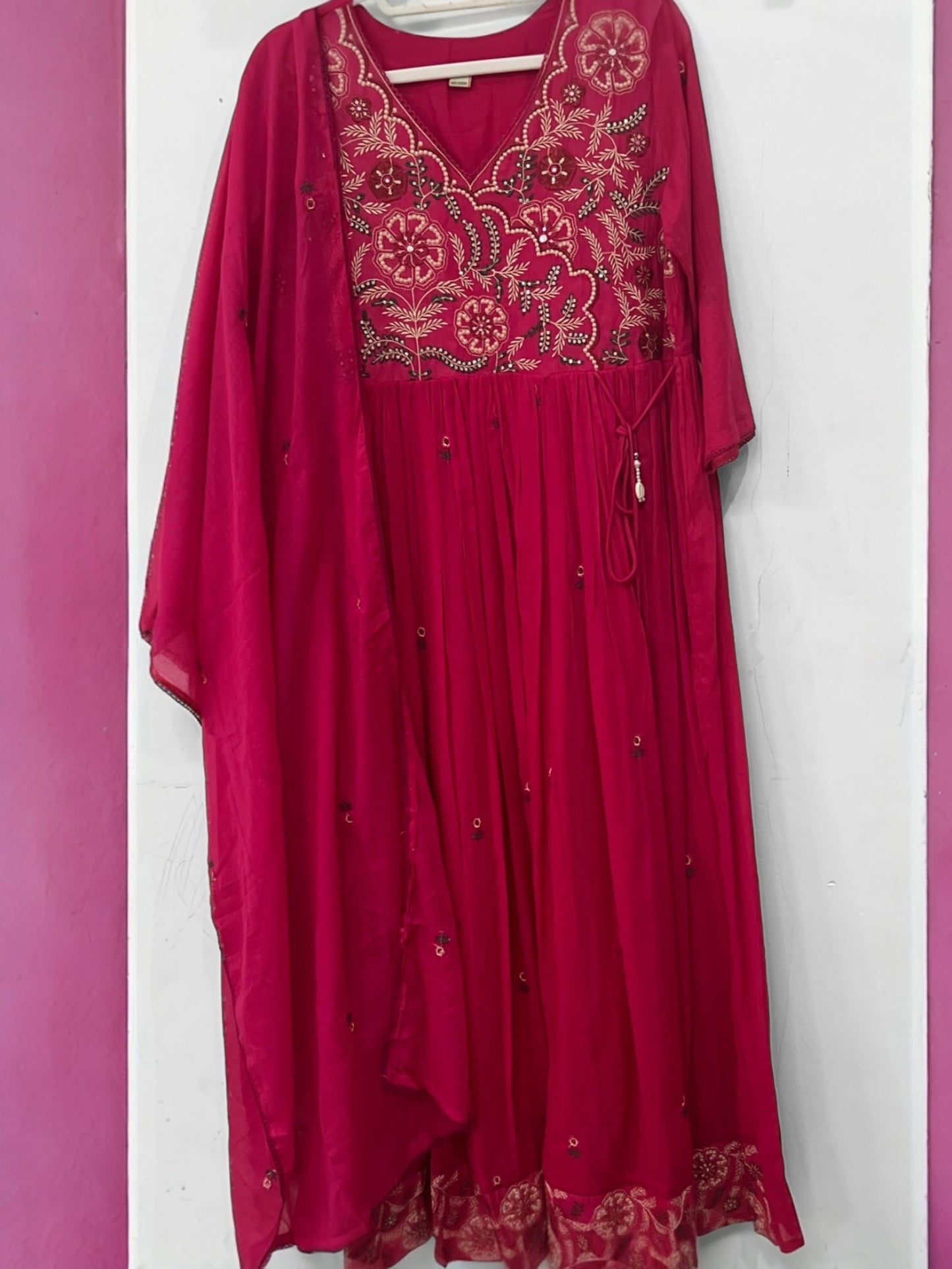 Ethereal Rani Pink Mul Cotton Anarkali Set with Elegant Dupatta