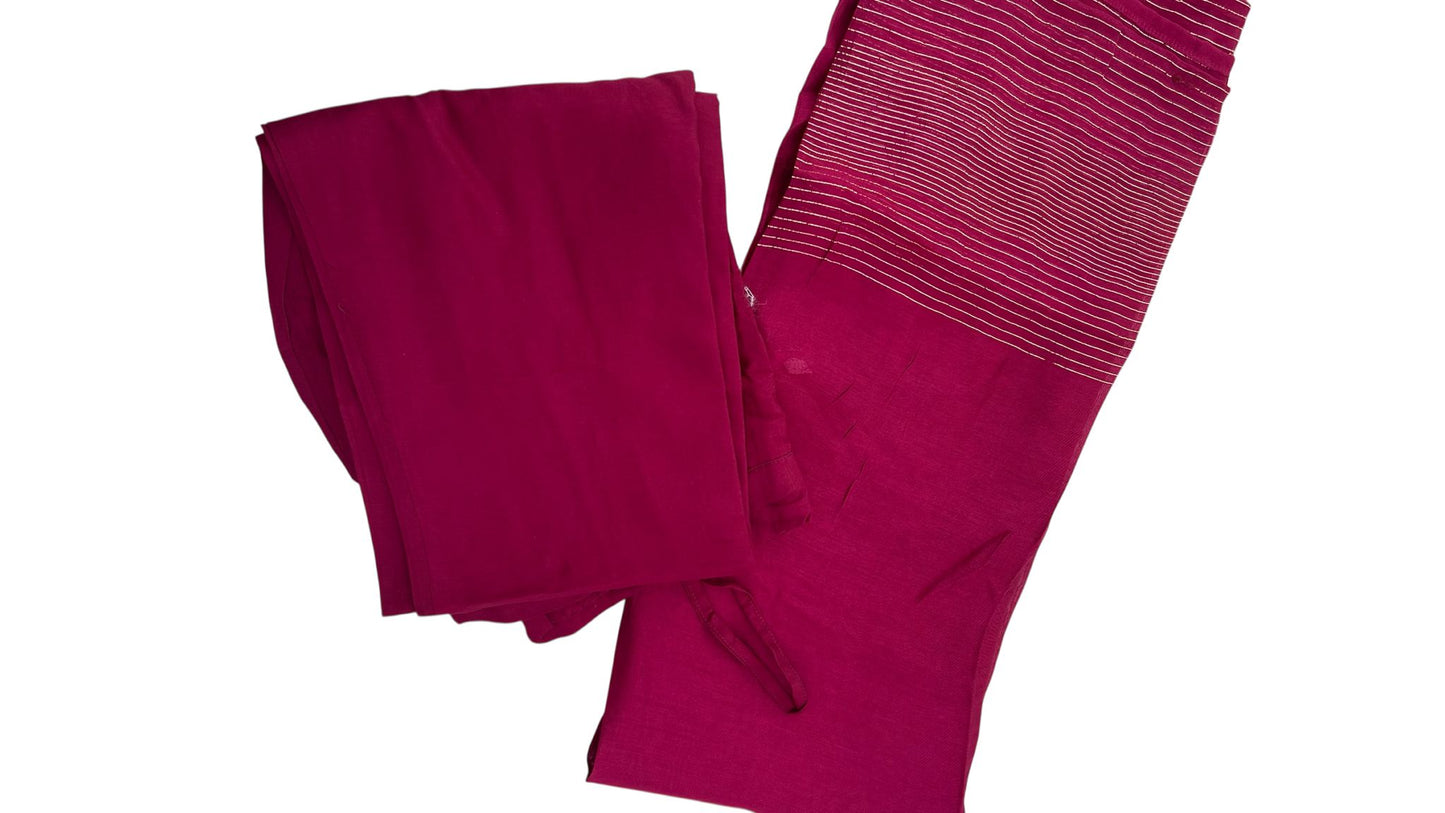 Maroon Dola Silk Salwar Set with Floral Embroidery & Sheer Dupatta