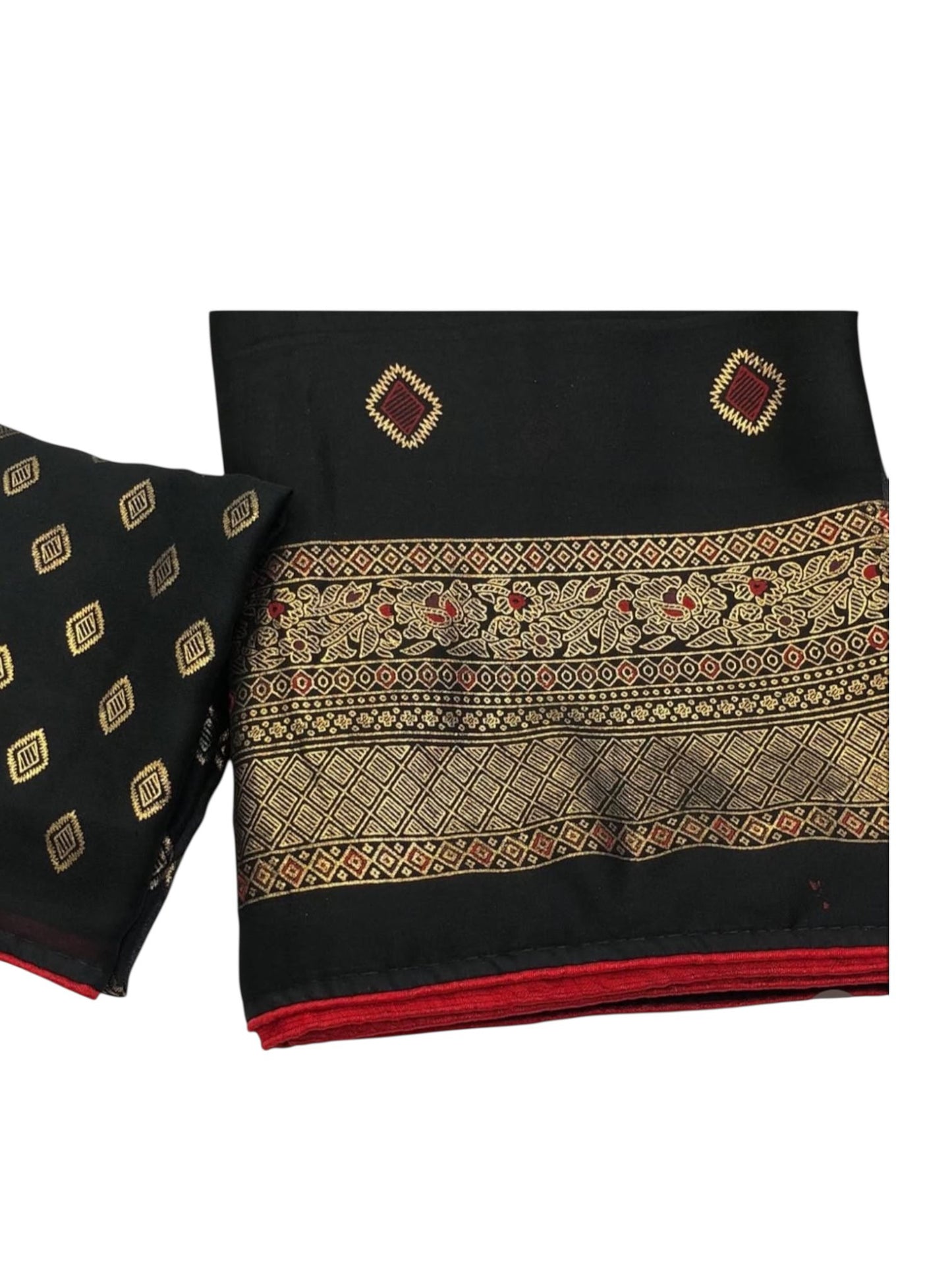 Black Dull Moss Foil Printed Saree with Contrast Piping Border
