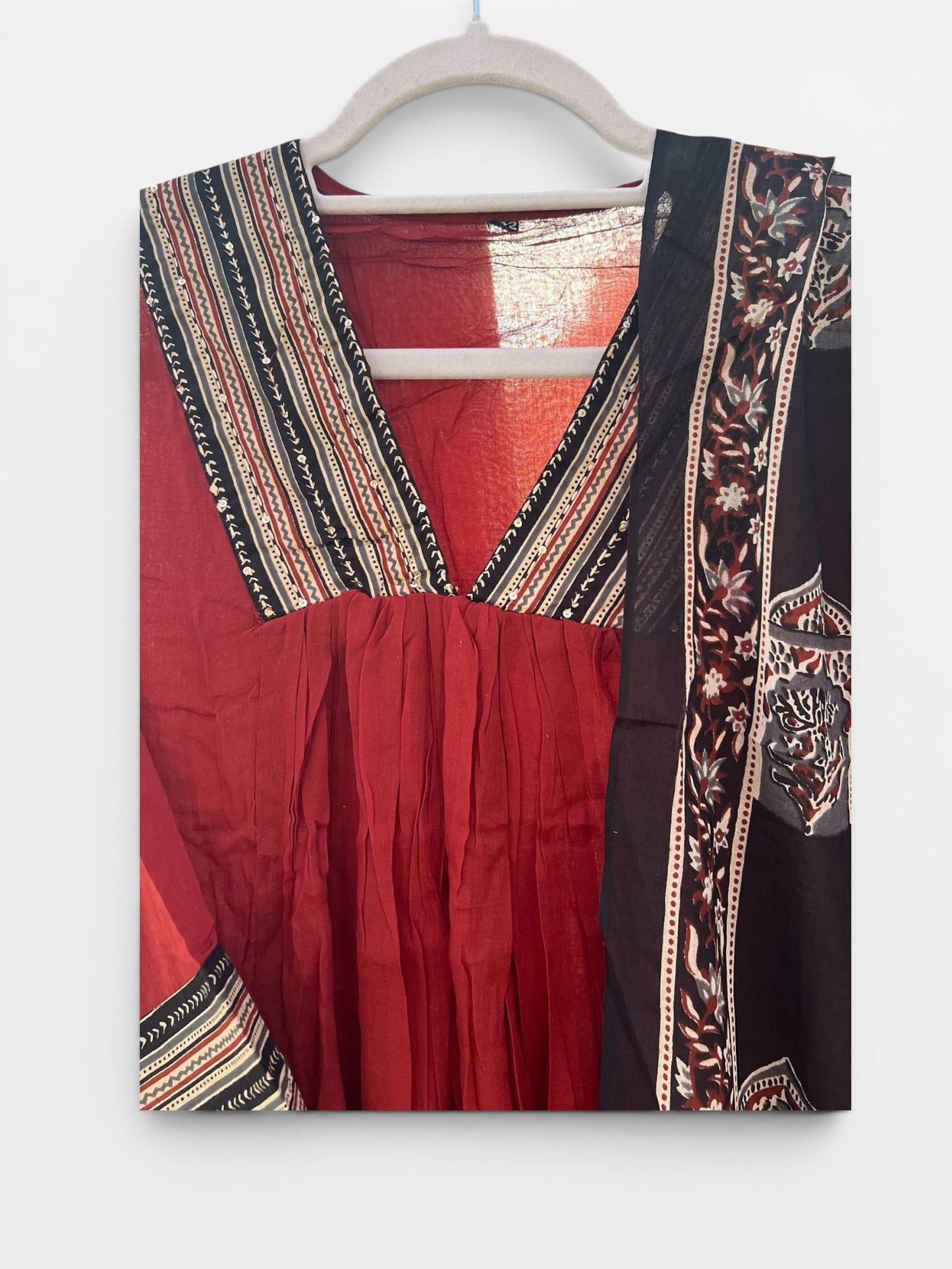 Cotton Empire Cut Salwar Set with Ajrak Print Dupatta