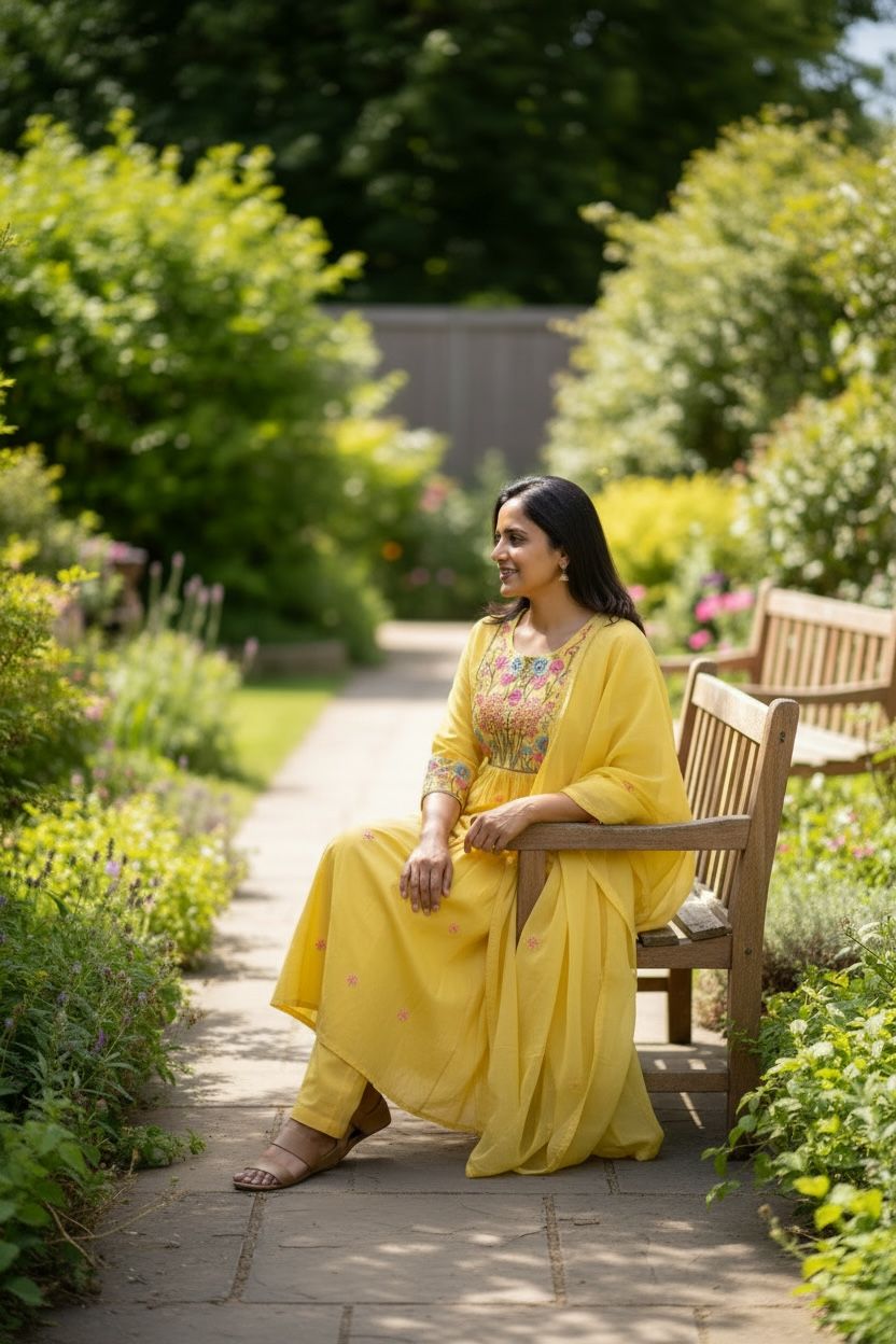 Sunshine Yellow Mul Cotton Anarkali Salwar Set with Dupatta