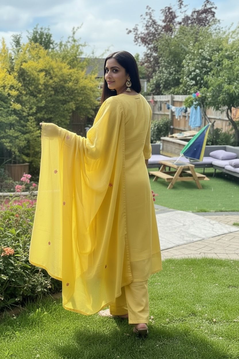 Sunshine Yellow Mul Cotton Anarkali Salwar Set with Dupatta