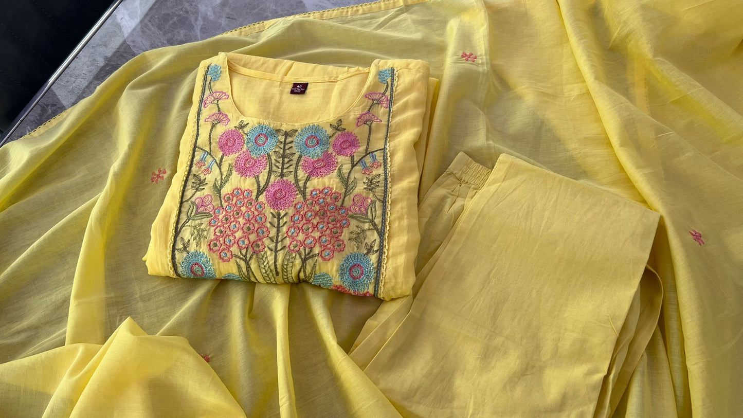 Sunshine Yellow Mul Cotton Anarkali Salwar Set with Dupatta