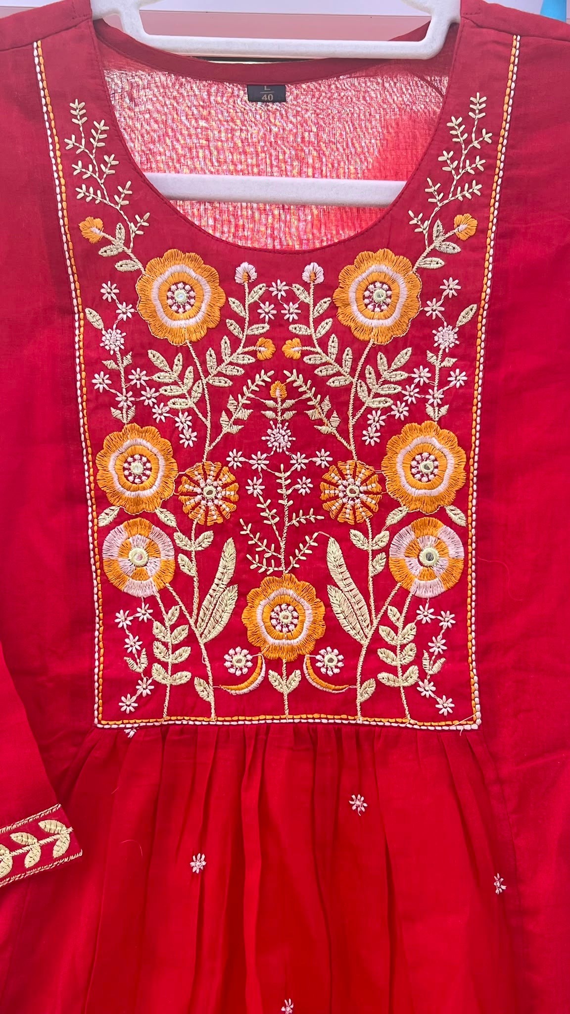 Crimson Mul Cotton Embroidered Salwar Set with Dupatta