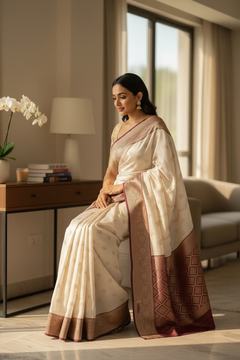 Chanderi silk saree with Brocade blouse piece