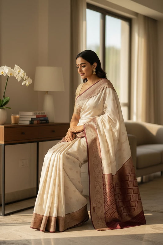 Chanderi silk saree with Brocade blouse piece
