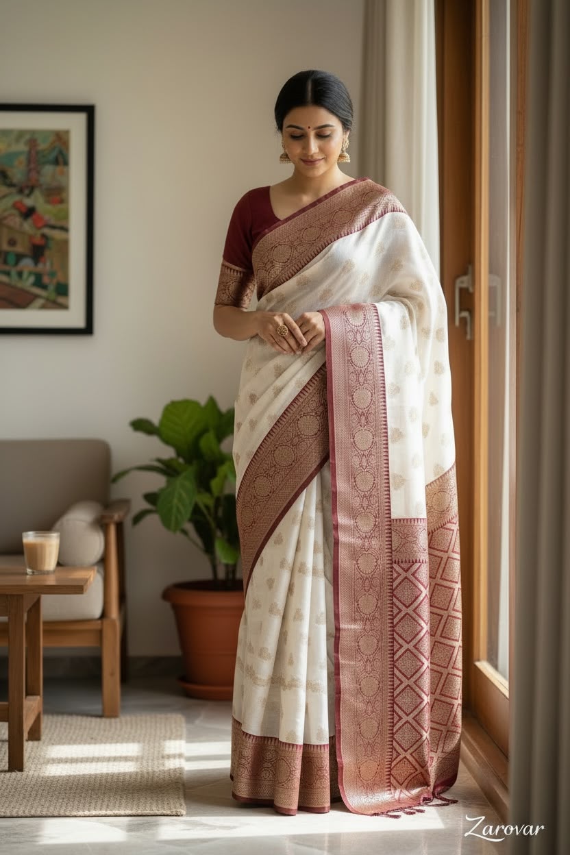 Chanderi silk saree with Brocade blouse piece