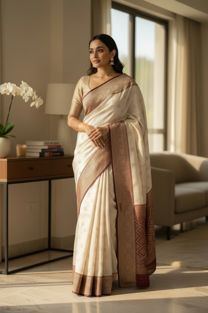 Chanderi silk saree with Brocade blouse piece