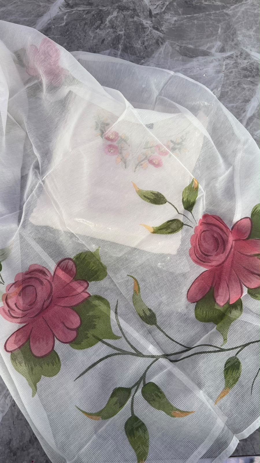 Pure Cotton Hand-Painted Floral Salwar Set with Organza Dupatta