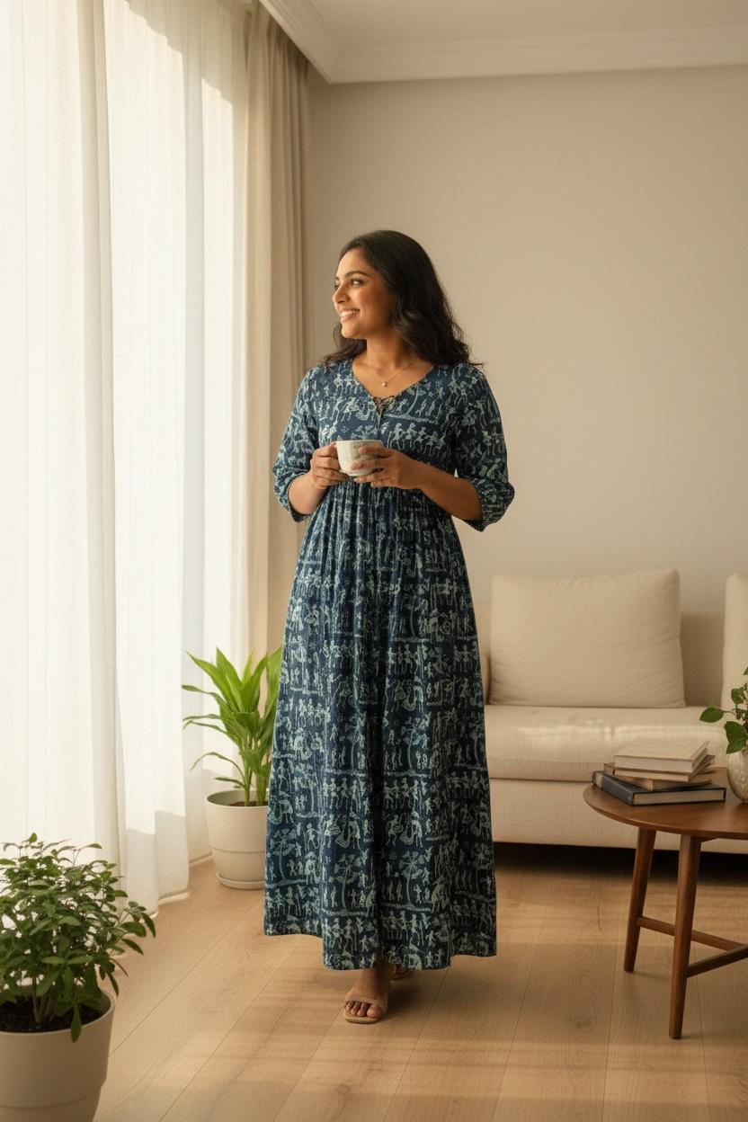 Pure Cotton Printed Maxi Dress with Cotton Lining