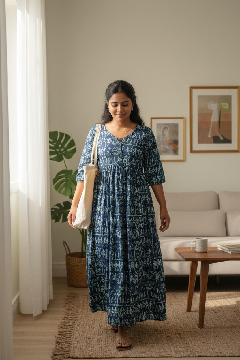 Pure Cotton Printed Maxi Dress with Cotton Lining