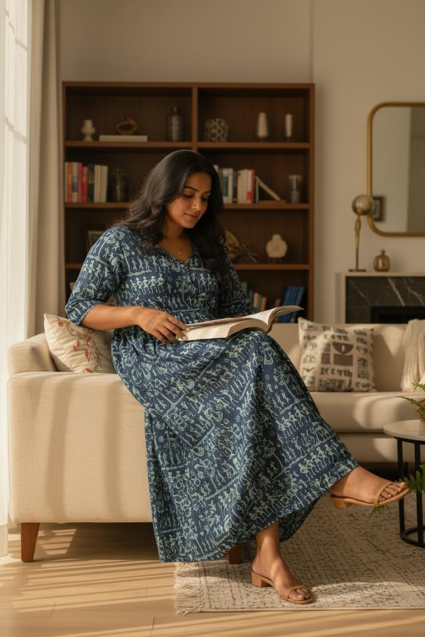 Pure Cotton Printed Maxi Dress with Cotton Lining