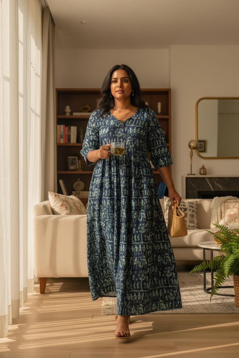 Pure Cotton Printed Maxi Dress with Cotton Lining