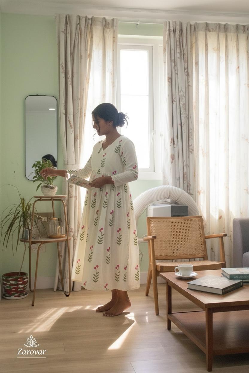 Pure Cotton Pink Blossom Maxi Dress with Cotton Lining
