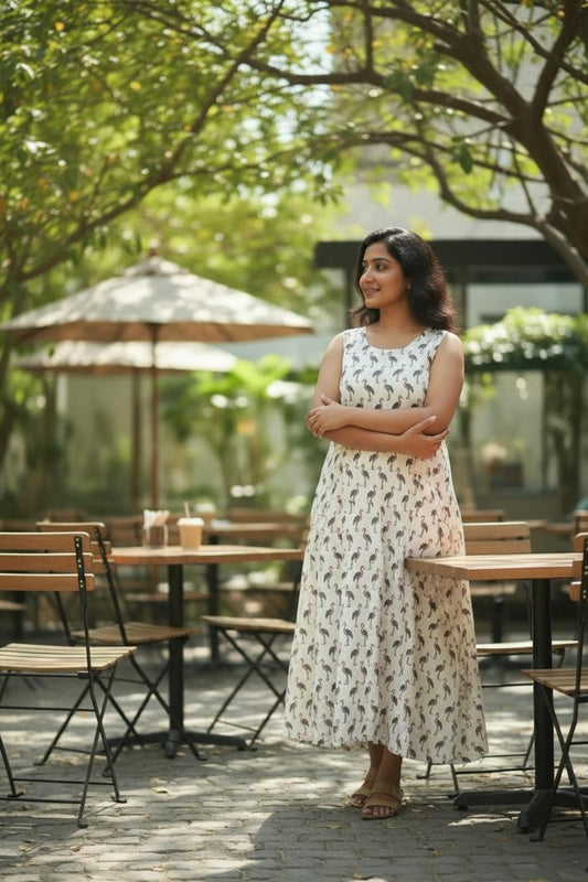 Pure Cotton Printed Sleeveless Maxi Dress with Cotton Lining