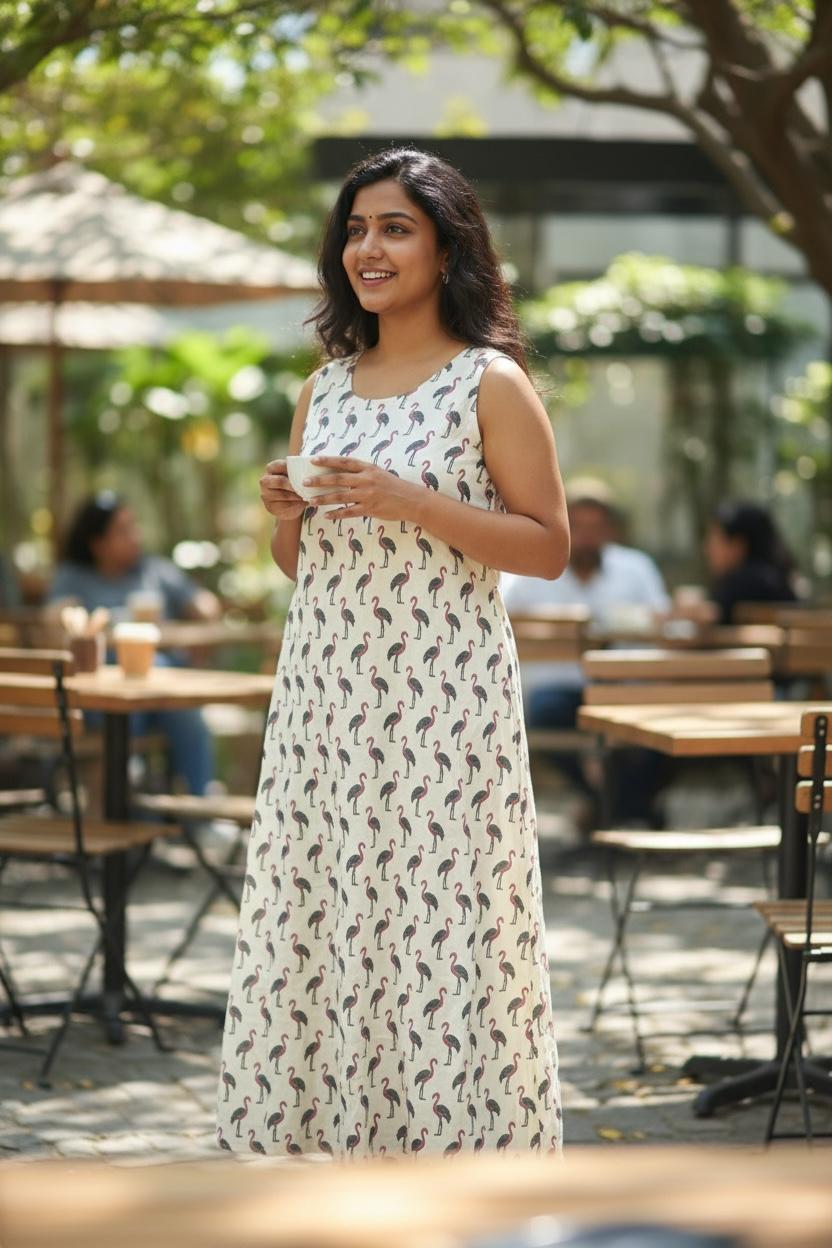 Pure Cotton Printed Sleeveless Maxi Dress with Cotton Lining
