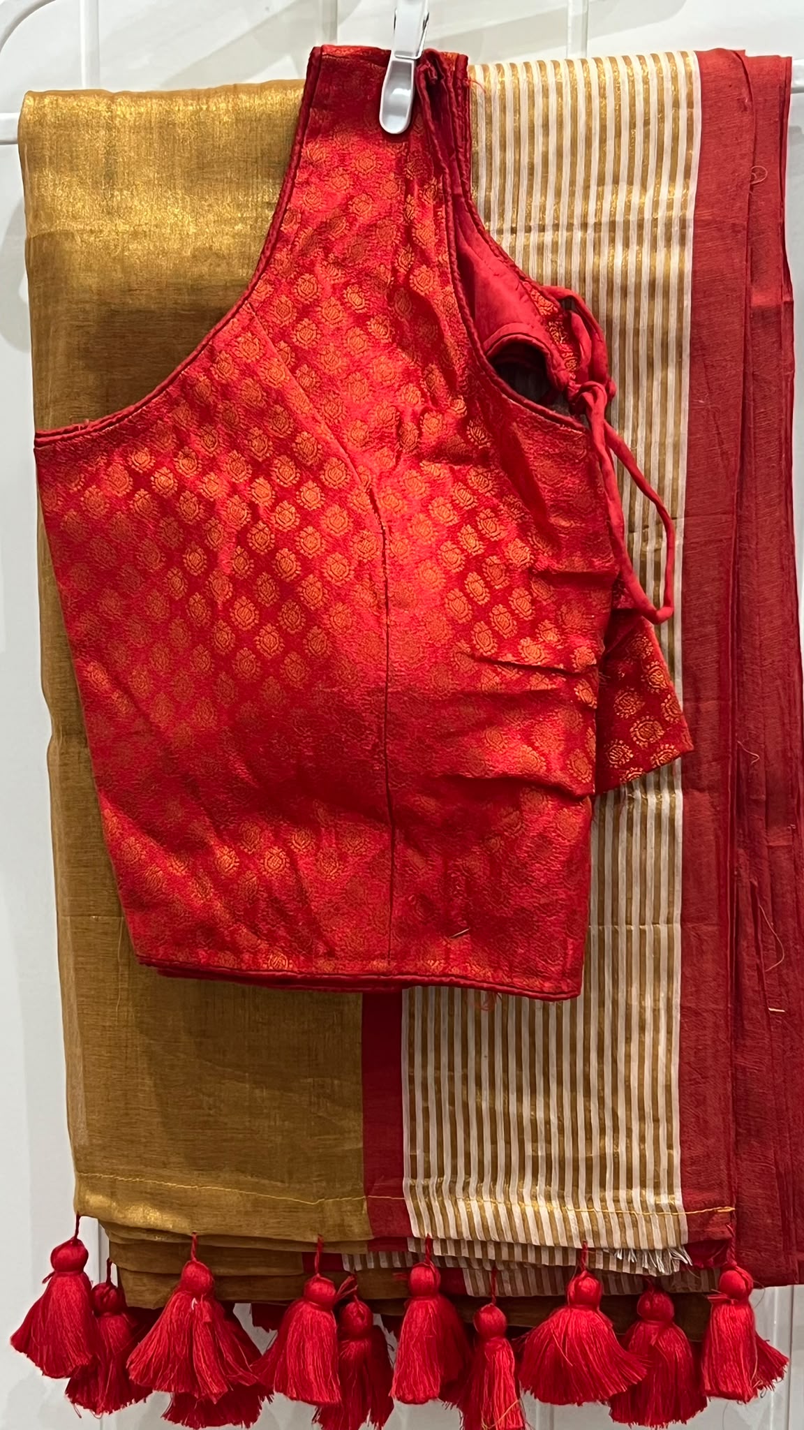 Golden Tissue Saree with Matching Designer Blouse