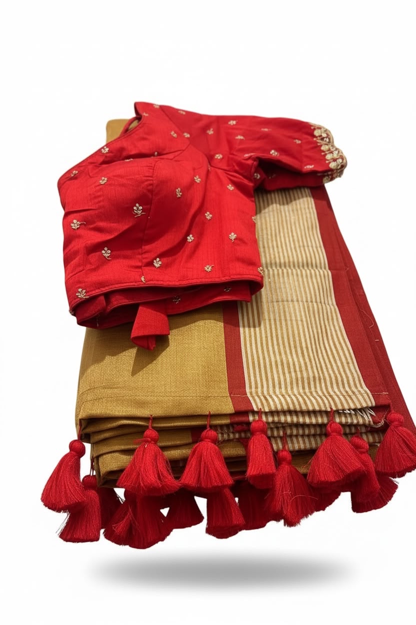 Golden Tissue Saree with Matching Designer Blouse