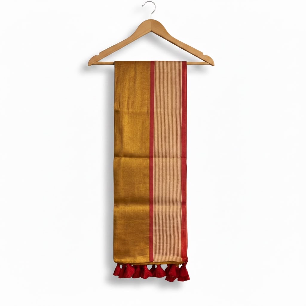 Golden Tissue Saree with Matching Designer Blouse