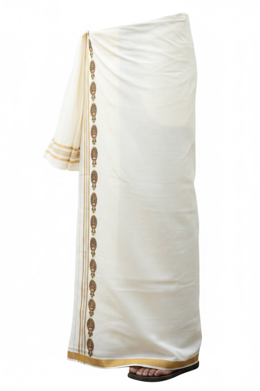 Men's Premium cotton Shirt and Kerala Mundu Combo Set