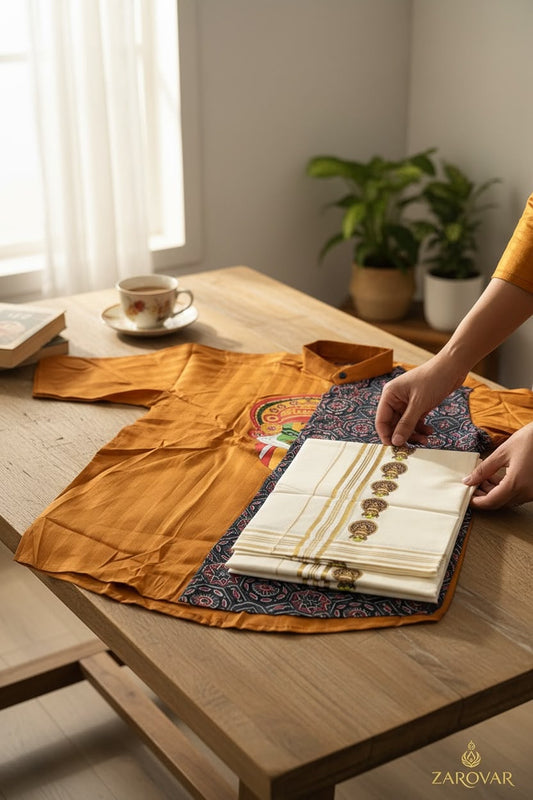 Men's Premium cotton Shirt and Kerala Mundu Combo Set