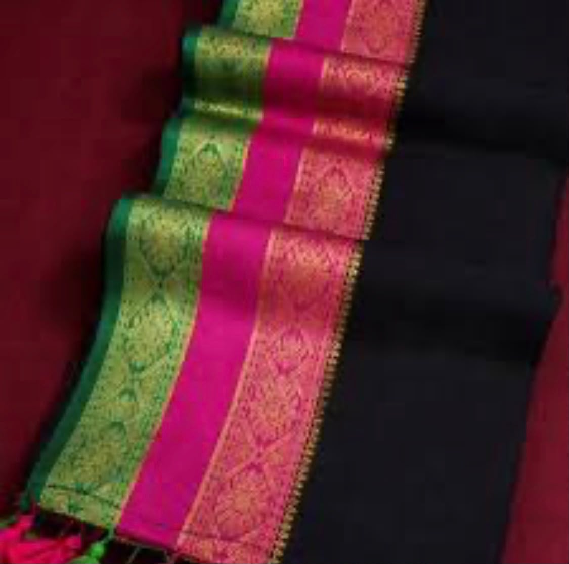 Black- Pure Mulcotton Saree With matching Blouse