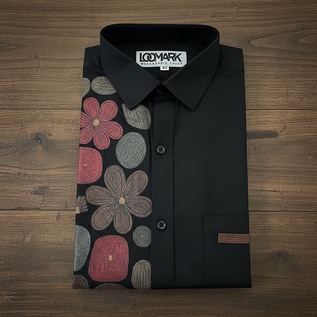 Black colour cotton one side Printed Full Sleeve Shirt Dothi Combo