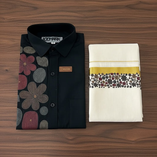 Black colour cotton one side Printed Full Sleeve Shirt Dothi Combo